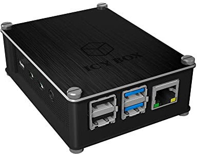 ICY BOX Raspberry Pi 4 Gehäuse, Aluminium und Acryl wechselbar, luftdurchlässiges Seitengitter, Kühlkörper