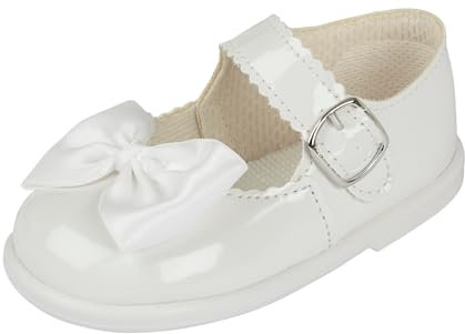 EARLY DAYS Baypods, Toddler Shoes with Hard Sole, Baby Girls First Walking Shoes with Anti-Slip Sole, First Walkers, Made in England, White Patent, 6 UK Child