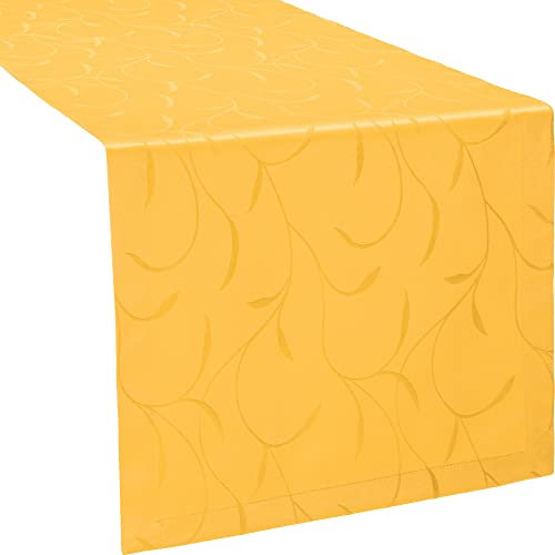 Erwin Müller Tischwäsche, Tischläufer Uni, Remscheid Mango Größe 40x130 cm - hochwertige Qualität mit Fleckschutz ausgerüstet und Kuvertsaum, Rankenmuster (weitere Farben, Größen)