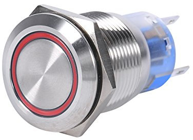 Druckknopfschalter LED Verriegelungsknopf Schalter, 19 mm 12V LED wasserdichter rostfreier selbstsichernder verriegelnder Druckknopfschalter Momentan Druckknopf(Rotes LED-Ringlicht)