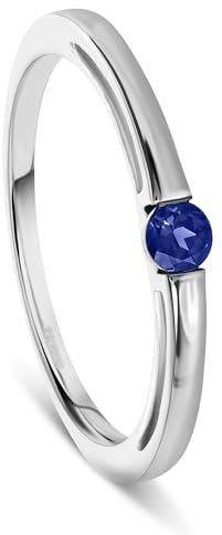 Miore Schmuck Damen Verlobungsring mit Edelstein/Geburtsstein Saphir in blau Ring aus Weißgold 14 Karat/ 585 Gold