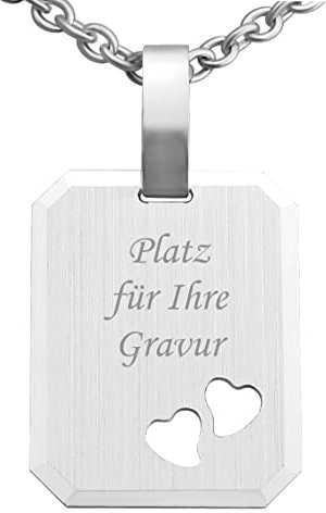 Hanessa 925 Sterling Silber Kette mit Gravur 42 + 3 cm mit Anhänger Herz matt in silber - Personalisierte Halskette Damen Silberkette Schmuck - Geschenke personalisiert