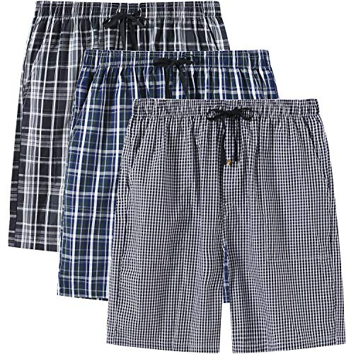 MoFiz Homme Bas de Pyjama Coton Shorts de Salon à Carreaux Léger Vêtements de Nuit avec Poches