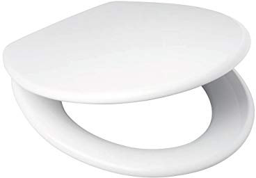Schwab Star Universal-Toilettensitz, wärmeisolierend, weiß, Scharnier, Edelstahl, normaler oder langsamer Softclose – Scharnier/Verschluss: lose (Soft Close)