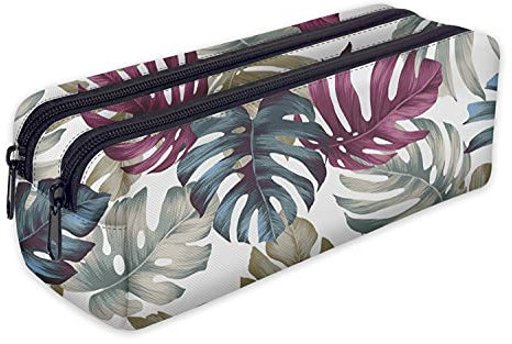 Trousse Scolaire 2 Compartiments Sac a Crayon Trousse de Toilette Trousse Plumier Organisateur Feuilles de Monstera Violet [107]