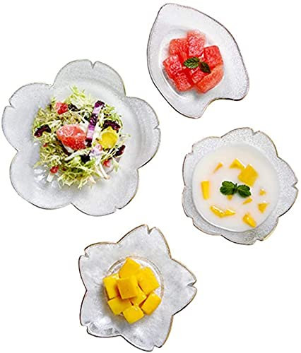 ZHANGDONG Bol Enfant Bol INOX saladier INOX Bol Chinois 4 pièces Bol à Salade en Verre Bol à Dessert aux Fruits Clair Bol à collation Assiette de Service pour la Cuisine du Restaurant à la