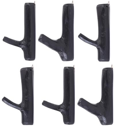 DESIGN DELIGHTS 6er Set GARDEROBENHAKEN Limb | Teakholz Wurzel, ca. 17x10x2,5 cm (HxTxB), Voodoo-Schwarz | Shabby Kleiderhaken, Wandgarderobe, Holzhaken, Wandhaken