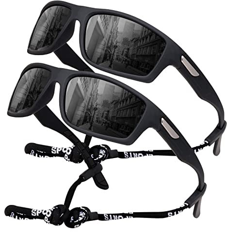 SKYWAY Polarised Sports Sunglasses for Men, Fishing Golf Hiking Running Cycling Glasses UV Protection Wrap Around Unbreakable Lightweight Sun Glasses Black/Black