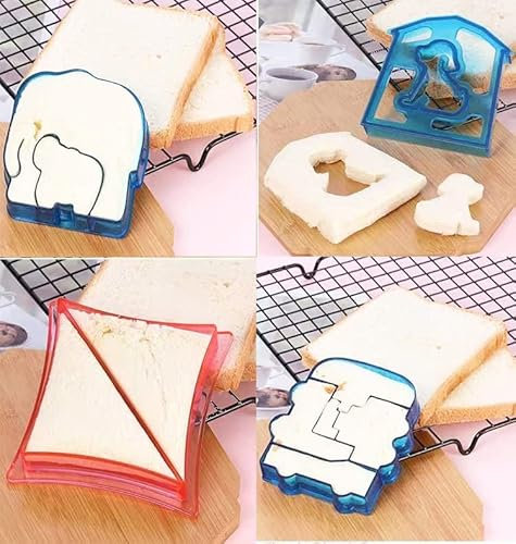 Fgnuay Kids Sandwich Cutter, 4-Piece Set: Heart, Dinosaur, Butterfly Shapes, Durable Plastic, Easy to Use & Clean