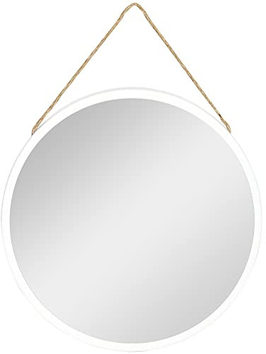 HOMCOM Espejo Decorativo de Pared 30x30 cm Espejo Redondo de Metal con Cuerda para Salón Dormitorio Entrada Estilo Moderno Blanco