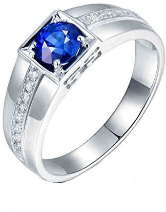 Ring Herren Cool, Eheringe Ungewöhnlich 18 Karat (750) Weißgold mit 1,059ct Blau Rundschliff Saphir Größe 63 (20,1)