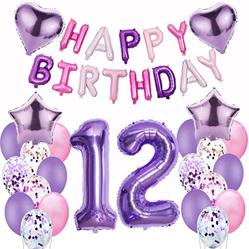 Luftballons 12. Geburtstag deko mädchen Lila Folienballon 12 jahre Geburtstag dekoration mädchen Happy Birthday 12 Geburtstag deko mädchen lila ballon 12 Geburtstagsdeko 12 Geburtstag mädchen