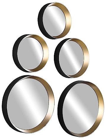 Home4You Spiegel-Set 5-teilig - Schwarz - Goldgelb - Metall