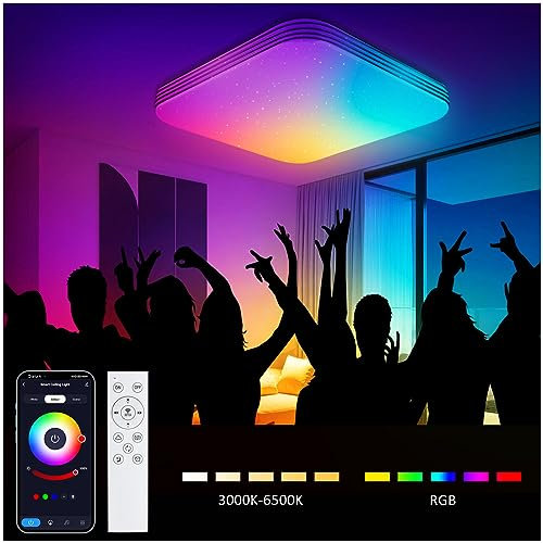 T-SUN RGB Dimmable Square LED Ceiling Light, 36W LED Ceiling Lights for Bedroom with Remote Control/App Control Color Changing for Bathroom Bedroom Kitchen Porch Living Room Ø30cm