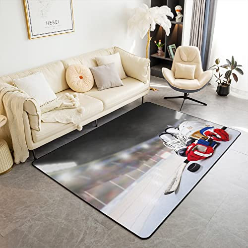 Loussiesd Eishockey Teppich 100x150cm - Moderner Hockey Punk Teppich mit Sports Hobby-Muster - Weich, Wetterfest, für Küche und Balkon