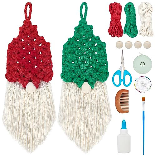 WEBEEDY 2 Set GNOME Weihnachtsschmuck Kit Weihnachtsbaum hängende GNOME Ornamente Makramee DIY Handwerk Kits Makramee Zubehör Quaste Charms für Tasche Brieftasche Geldbörse Telefon Auto hängen