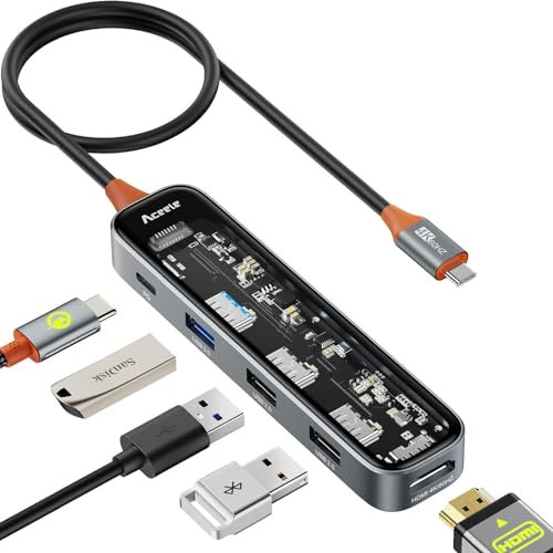 Aceele USB C Hub, 5 in 1 USB C Adapter mit 4K HDMI Ausgang, 1 USB 3.0 und 2 USB 2.0 Anschlüsse, kompatibel für MacBook Pro/Air, Laptop und mehr Typ-C-Geräte(PD 100W)