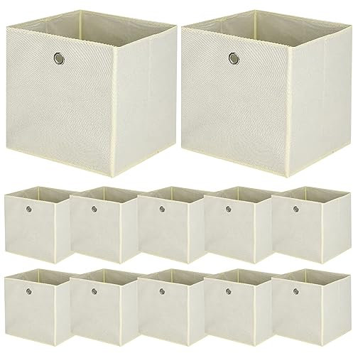 BALLSHOP 12 Stück Aufbewahrungsbox Faltbox 32 x 32 x 32 cm Faltbare Spielzeug Organizer Stoffboxen Würfel Stoff Faltkiste mit Fingerloch für Regale oder Raumteiler Hellgelb