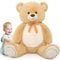 MorisMos Teddybär groß XXL Kuscheltier, 130cm Riesen Teddy Bär mit Schleife, flauschig Tedi Bären Kinder Mädchen Freundin Frauen Mutter