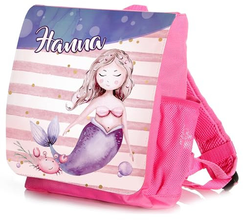 Unikatolo Kindergartenrucksack Meerjungfrau mit Name - Personalisierter Kinderrucksack pink - Kitatasche bedruckt - Geschenk zum ersten Geburtstag Mädchen - Kindergeburtstag Mottoparty