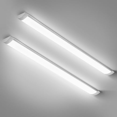 muzha 2 Packs LED Batten Lights 4FT 40W 4000k Daylight,Low Profile Wall or Ceiling Surface Mounted Fitting for Home/Workshop/Office/School Restaurant