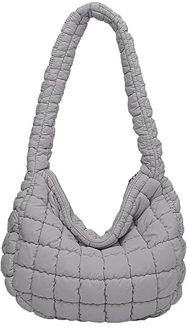 Gesteppte Tragetasche für Damen, Puffertasche, leichte Polsterung, Schultertasche, Hobo-Tasche, Handtasche, Wolkentasche, mit Reißverschluss
