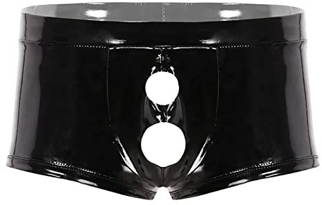PODOLIXIA Herren Boxershorts Unterhose Slip Pants Hipster Lack Leder Wetlook Männer Unterwäsche schwarz