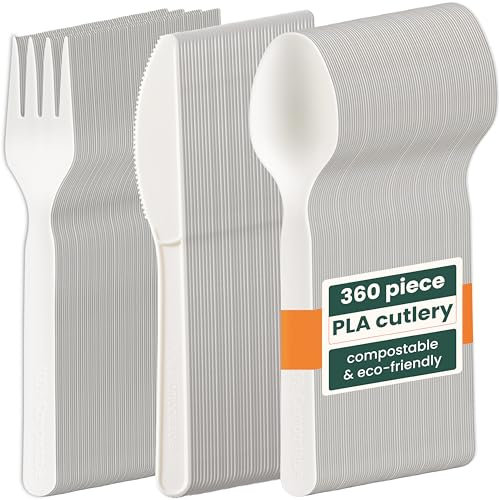 HAAGO - Couverts 360 pièces - Réutilisables, lavables au lave-vaisselle, pour les fêtes, les mariages, les événements, pour les aliments chauds et froids - Blancs