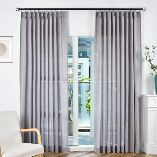YGHYYF Plissee-Vorhänge aus Kunstleinen, 240 cm Länge, 2 Paneele, lichtfilterend, Terrassentür, Privatsphäre, Rücklasche, halbtransparente Vorhänge für Wohnzimmer (Leinen, 101,6 x 241,3 cm B)