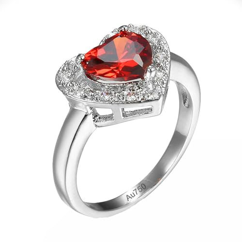 AMDXD Au750 Weiß Gold Eheringe, Rot Labor Erstellt Rubin Elegant Hochzeitsring, Pärchen Ringe 18K mit Moissanit Echtgold Schmuck, Gr.61 (19.4)