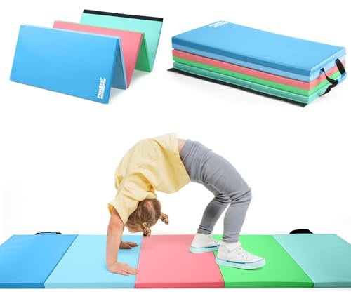 PhysKcal 5 Panel Buntes Klappbare Weichbodenmatte Turnmatte Fitnessmatte Gymnastikmatte mit Tragegriffen, Sportmatte Spielmatte, Tumbling-Matte für Kinder, Polsterung für Activity Play