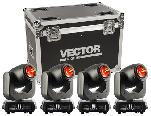 LightmaXX Vector Spot 150 Professionelles Lichtset, 4 Moving Heads, Tour Case, geeignet für Bühnenbeleuchtung, stapelbar, abschließbar, mit Rollen, Schwarz, 71x44x62 cm
