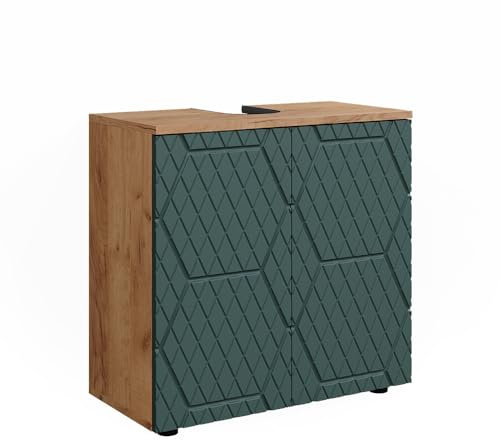 Vicco Waschbeckenunterschrank Irma, Waschtischunterschrank, Goldkraft Eiche/Grün, 60 x 59 cm