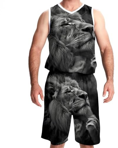 Basketball-Trikot mit Shorts, Trikots für Herren, Basketball-Trikot, Löwentier, Muster 1448, XXXL