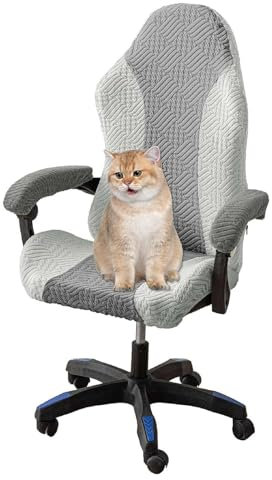 Gaming Chair Cover, Cat Scratch Proof Soft Gaming Chair Slipcovers Arms Attached Washable for Office Computer Gaming Chair(Gray)
