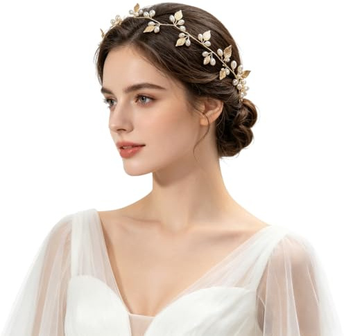 45CM Bride Wedding Crystal Hair Vine Crystal with Leaf Shape Headpieces Flower Headband Bridal Hair Pieces Hair Accessories for Women and Girls Hair Styling Accessories(Gold）