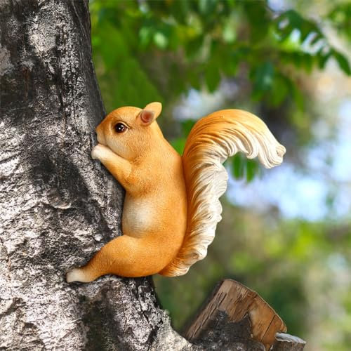 Voyyphixa Eichhörnchen Gartendeko für Draußen Tier Hängende Gartenzwerge Baum Dekoration Gartendeko für Draußen Wetterfest Squirrel Tree Hugger Garden Statue für Terrasse Rasen (Eichhörnchen A)