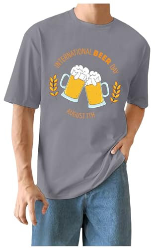 ColleeLin Herren Top Shirt Oktoberfest T-Shirt Sommer Casual Bier Pub Prints Sport Tops Herren Tops Totenkopf (Grey, M)