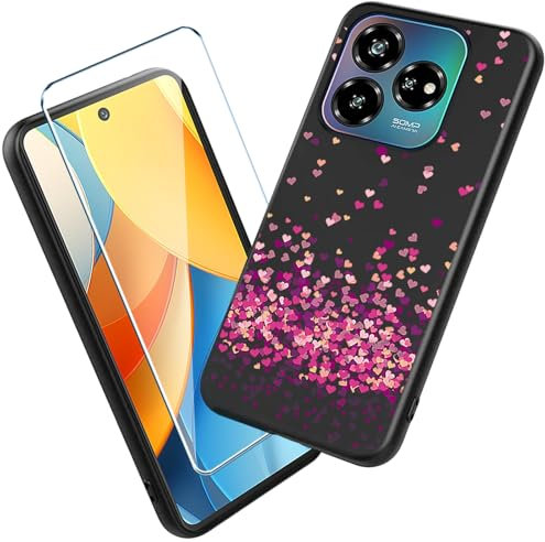 Xiangyun Handyhülle für ZTE Blade V60 Vita Hülle mit 1 stück Gehärtetem Glas Protection Schutzfolien, Schwarz Silikon Soft Crystal Black Kratzfest TPU Cover Case (6.6 WM85)