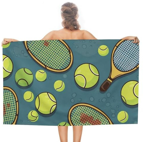 NQLYUT Serviette de plage surdimensionnée, serviette de piscine à séchage rapide pour adultes, 78,7 x 139,7 cm, raquettes de tennis et balles de tennis, serviette de plage, anti-sable, légère pour