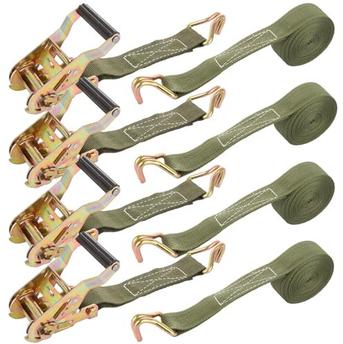 YAYODS 4PCS Ratchet Straps with Hooks, 3.8CMx5M Heavy Duty Ratchet Straps, 1700lb Break Strength, Ratchet Tie Down Straps for Motorcycle, Trucks, Trailer, Cargo, (Green)