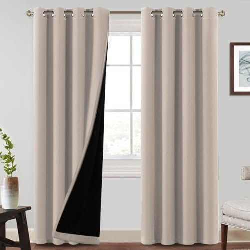 BellaHills Tenda Oscurante da Interno 2 Pezzi L140 x A260 cm, tenda camera da letto tende termiche isolanti per interni, Anti-Rumore, tende con anelli, Sabbia Naturale