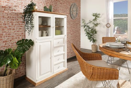 1a Direktimport Highboard Schrank Mexico - Pinie weiß honigfarbig - Massivholzmöbel - Landhausstil - Shabby Chic