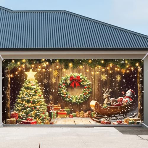 Bannière Porte Garage Noël, Peintures Murales de Porte de Garage Décoration de Porte de Garage Couverture de Porte de Garage de Noël pour Décoration de Jardin de Garage de Noël