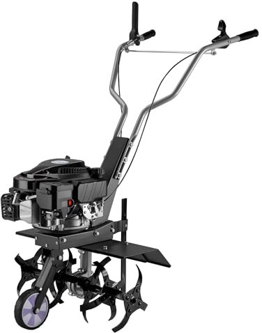 Wiltec Motobineuse 60 cm 2,5 KW 6 Fraises Lames Réservoir 0,8L Profondeur 25 cm Motoculteur Essence Moteur OHV Aérateur Scarificateur Travail Sol Ergonomique Outil Jardinage