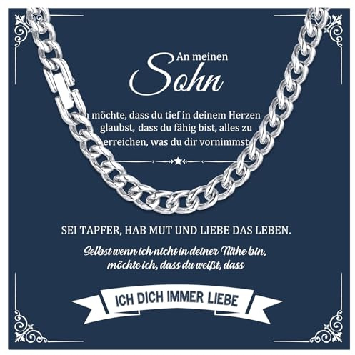 XUANPAI Sohn Geschenke Halskette Herren Silber - An meinen Sohn Kette Kubanische Edelstahl Ketten Hip-Hop Halskette für Männer Jungs Geburtstag Geschenk für Sohn 6mm 50cm (Sohn, 55cm-6MM)