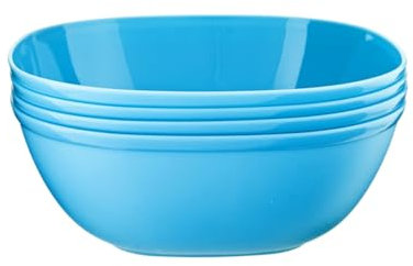 HOMESHOPA Plastic Square Cereal Bowls, Party Serving Bowls, Reusable Tableware, Unbreakable, Microwave, Dishwasher & Freezer Safe (Blue, 4 Pack Bowls)