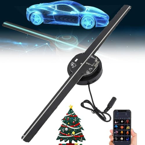 Albero Di Natale Olografico 3D, Proiettore Olografico A Ventaglio, Proiezione Pubblicitaria Olografica Con Display Visivo 3D, Effetti 3D Con App E WiFi, Telecomando,2PCS