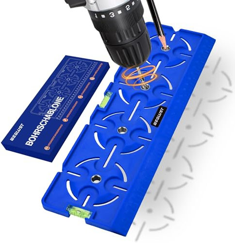 WEGLUST Bohrschablone mit Wasserwaage und Lineal – Multifunktionales Präzisionswerkzeug für Steckdose, Unterputzdose und Elektroinstallation im Trockenbau (Blau)