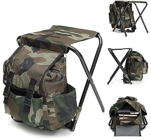 Zstar Klapp Campingstuhl Hocker, Oxford Sitzrucksack Klappbar Campingstuhl Hocker mit Tasche, 100kg Max Camouflage Portable Campinghocker Rucksack Stuhl für Camping Angeln